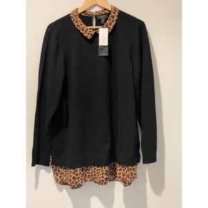 NWT Charter Club Luxury Womens 3X Cashmere Layered Black Leopard Print Sweater